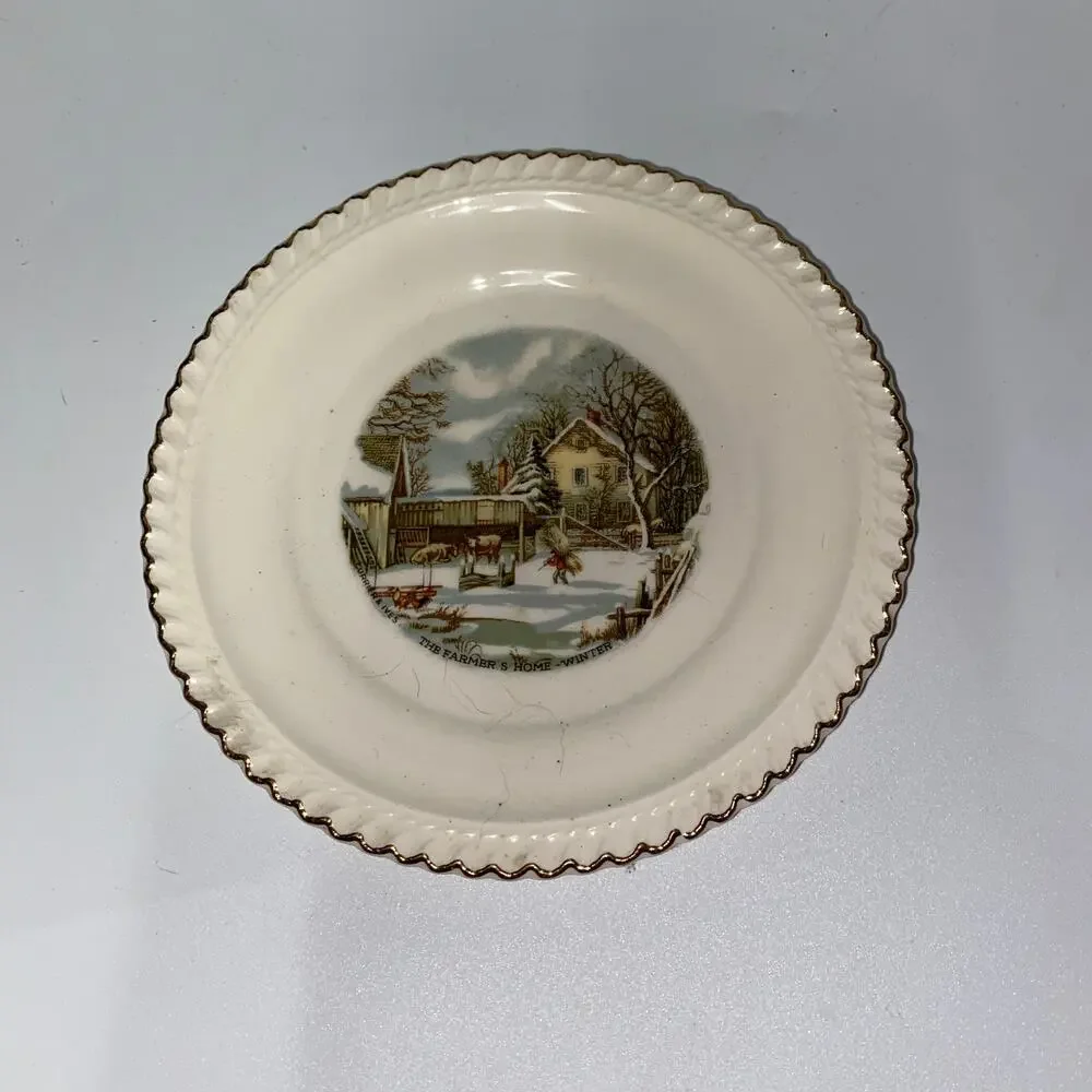 Harkerware The Farmer's Home Winter Plate Gold Trimmed 6